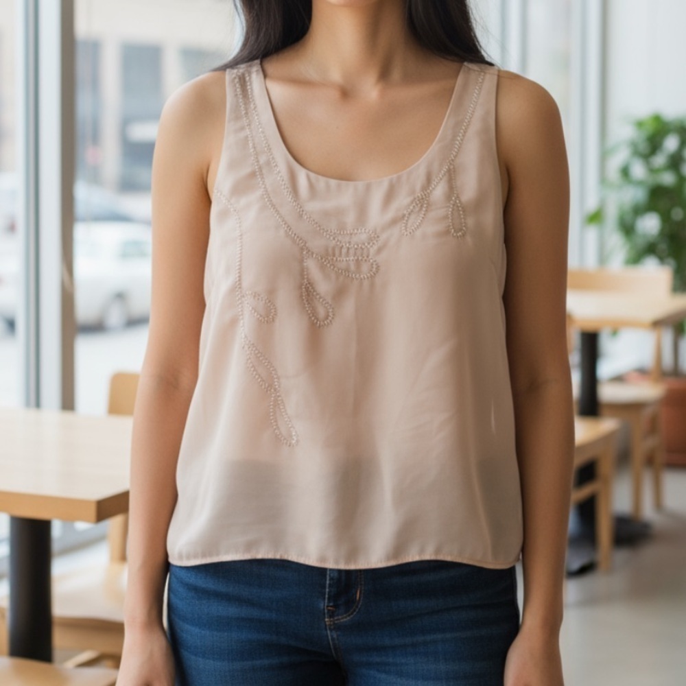 XXI blush dressy bead embellished chiffon tank m